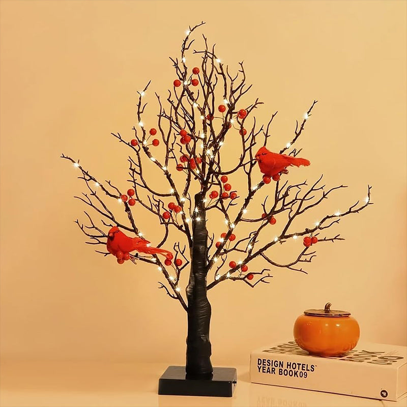 Vintage Glowing Tree With Cardinals Lamp