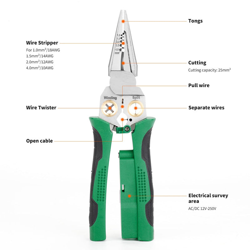 8-in-1 Voltage Testing Wire Stripper Pliers