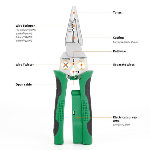 8-in-1 Voltage Testing Wire Stripper Pliers