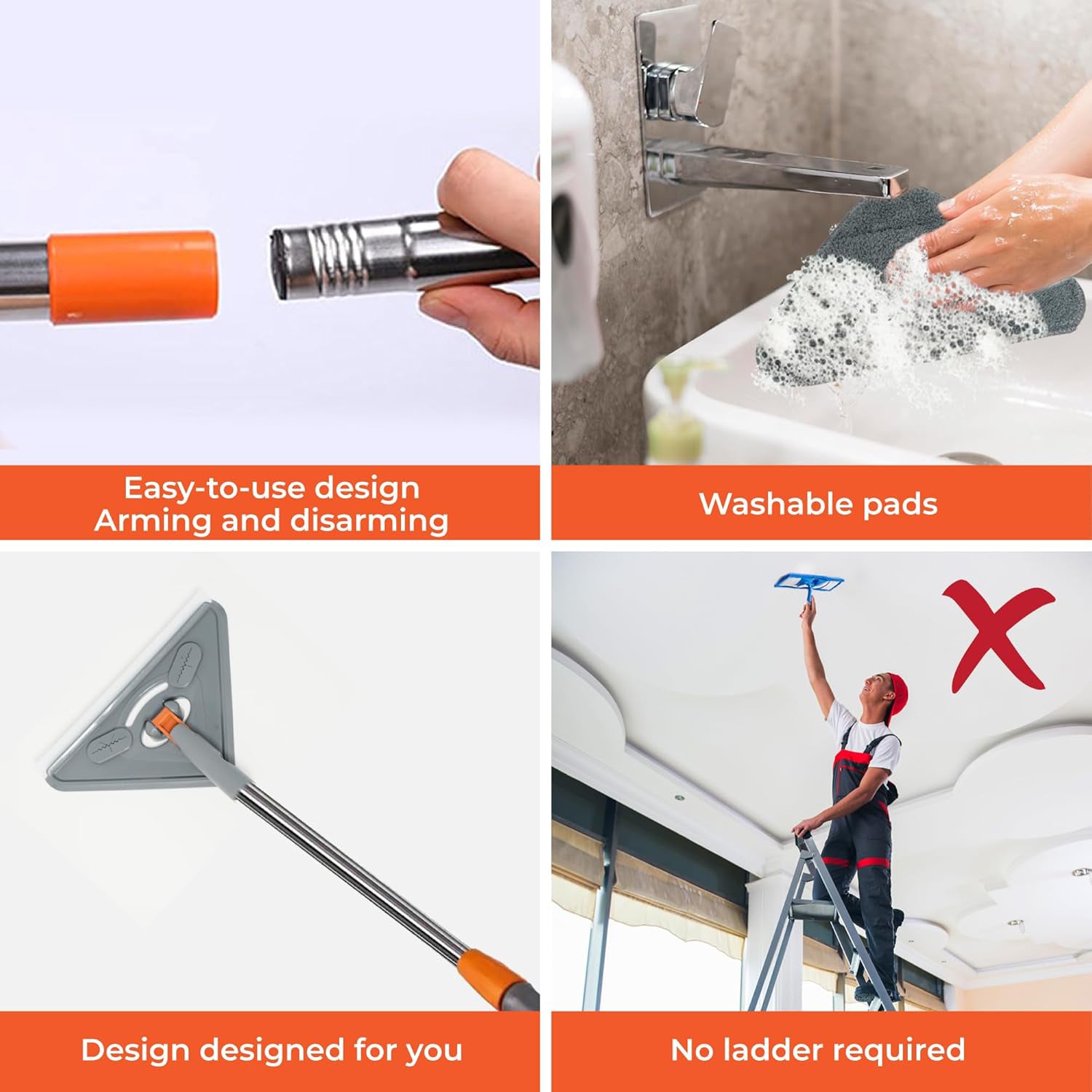 Long-handled wall cleaning mop