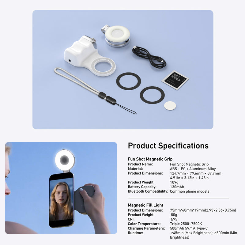 Fun Shot Magnetic Grip & Magnetic Selfie Light