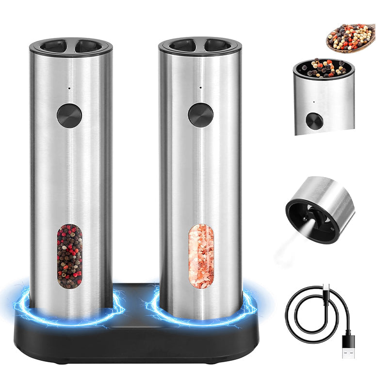 Electric Salt and Pepper Grinder Set with Charging Base