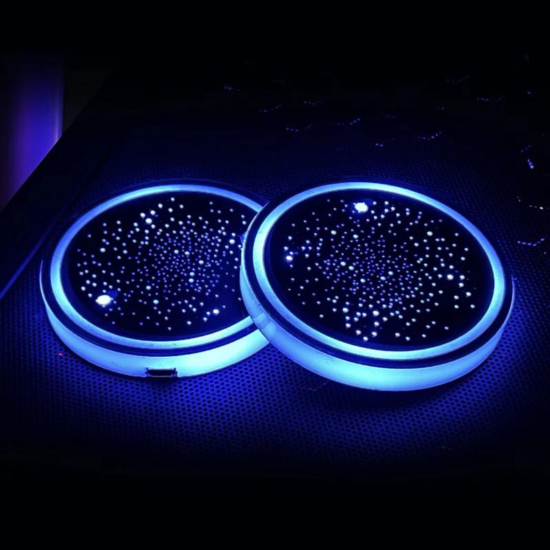 Car LED Cup Holder Mat 2PCS