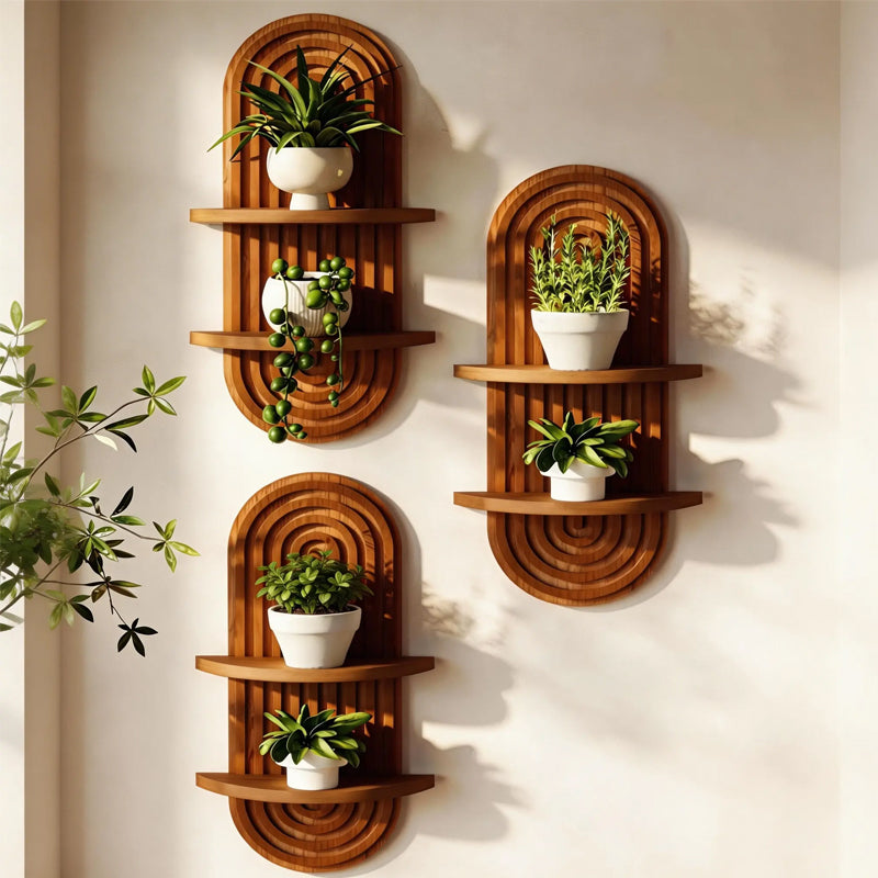 Boho Arched Wooden Wall Shelf