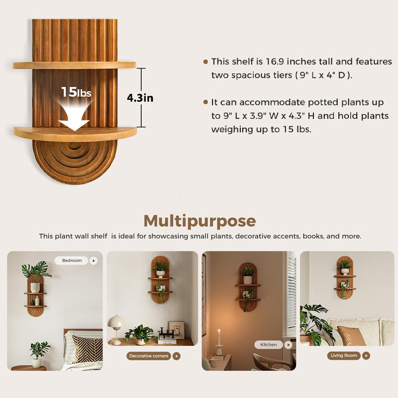 Boho Arched Wooden Wall Shelf
