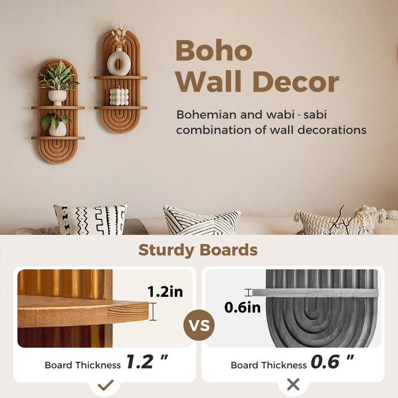 Boho Arched Wooden Wall Shelf