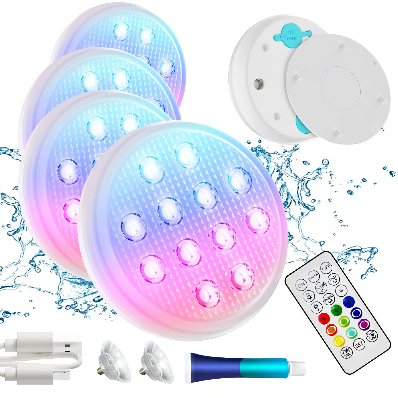 2/4 PCS-Ultra-High Brightness Rechargeable Submersible LED Lights with Remote