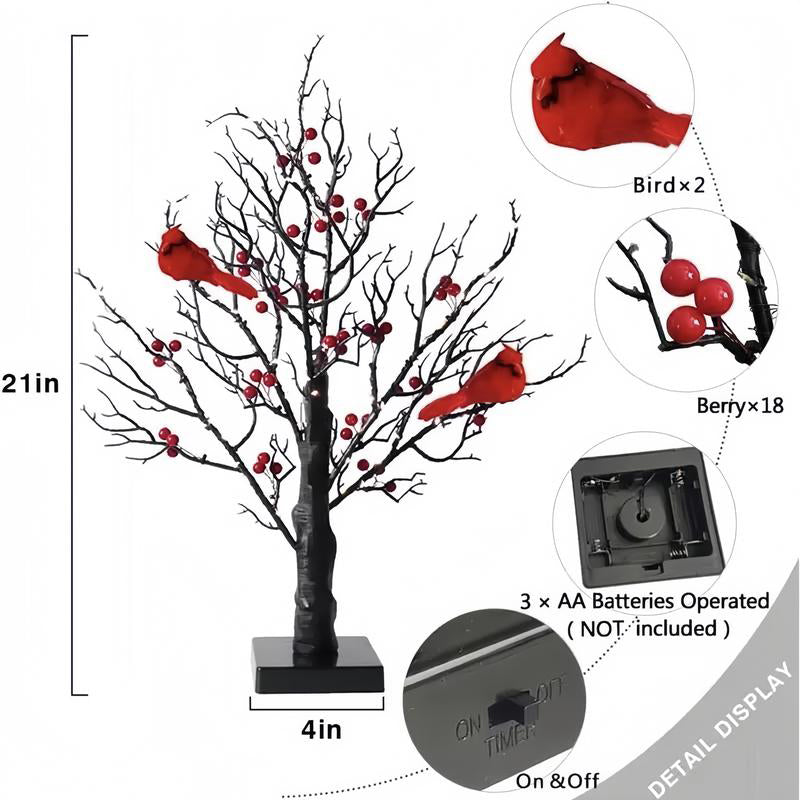 Vintage Glowing Tree With Cardinals Lamp