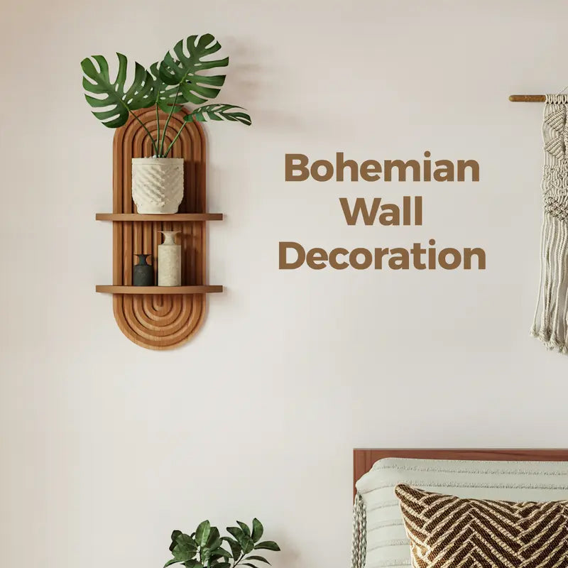 Boho Arched Wooden Wall Shelf