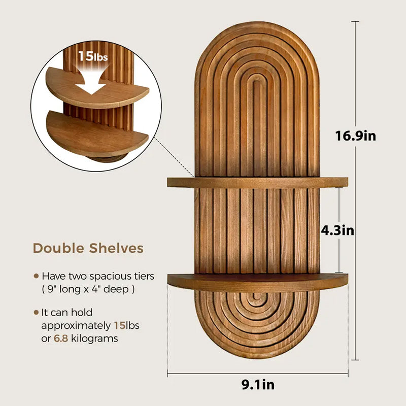 Boho Arched Wooden Wall Shelf