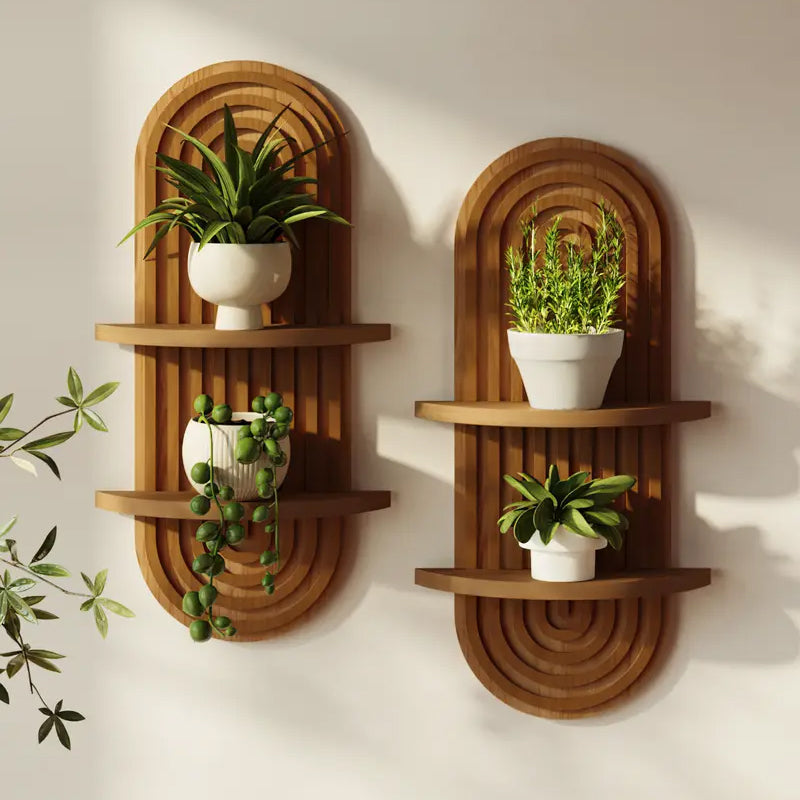 Boho Arched Wooden Wall Shelf