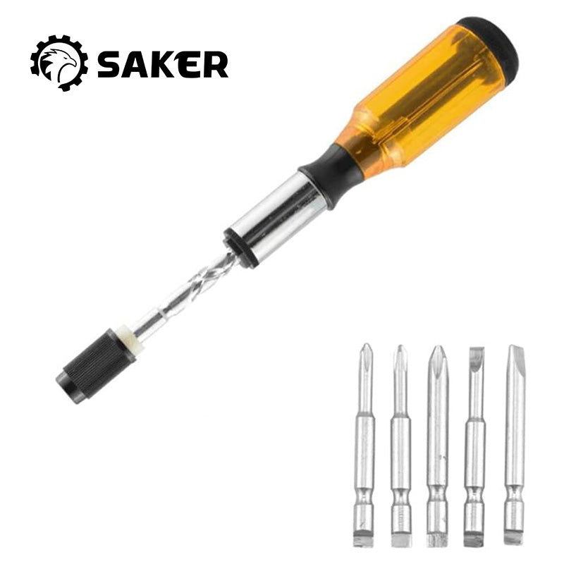 Push Pull Ratchet Screwdriver With 5 Screwdriver Heads