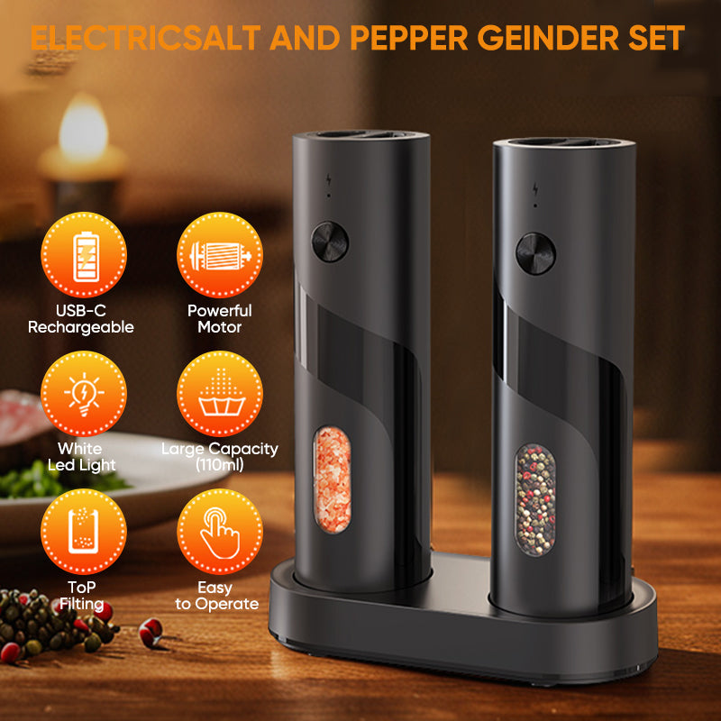 Electric Salt and Pepper Grinder Set with Charging Base