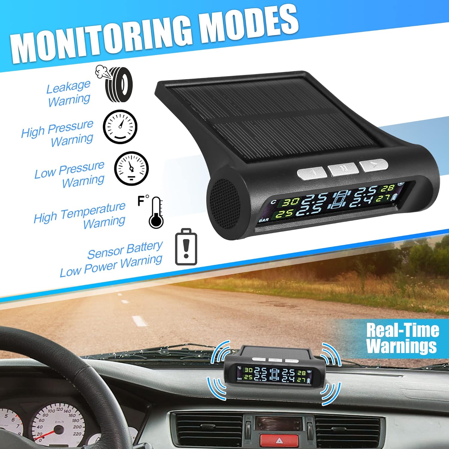 Solar Powered Car Tire Accuracy Pressure Monitor