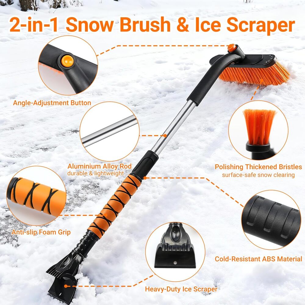 3-in-1 Extendable Snow Brush Ice Scraper