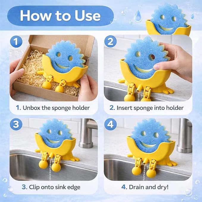 Cute Smiling Sponge Holder With Drainage