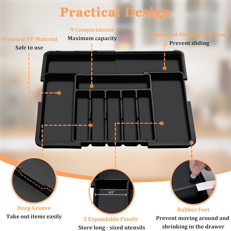 Expandable Adjustable Kitchen Utensil Organizer Tray