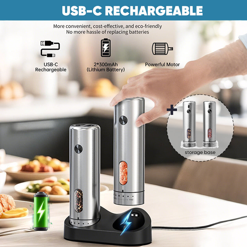 Electric Salt and Pepper Grinder Set with Charging Base