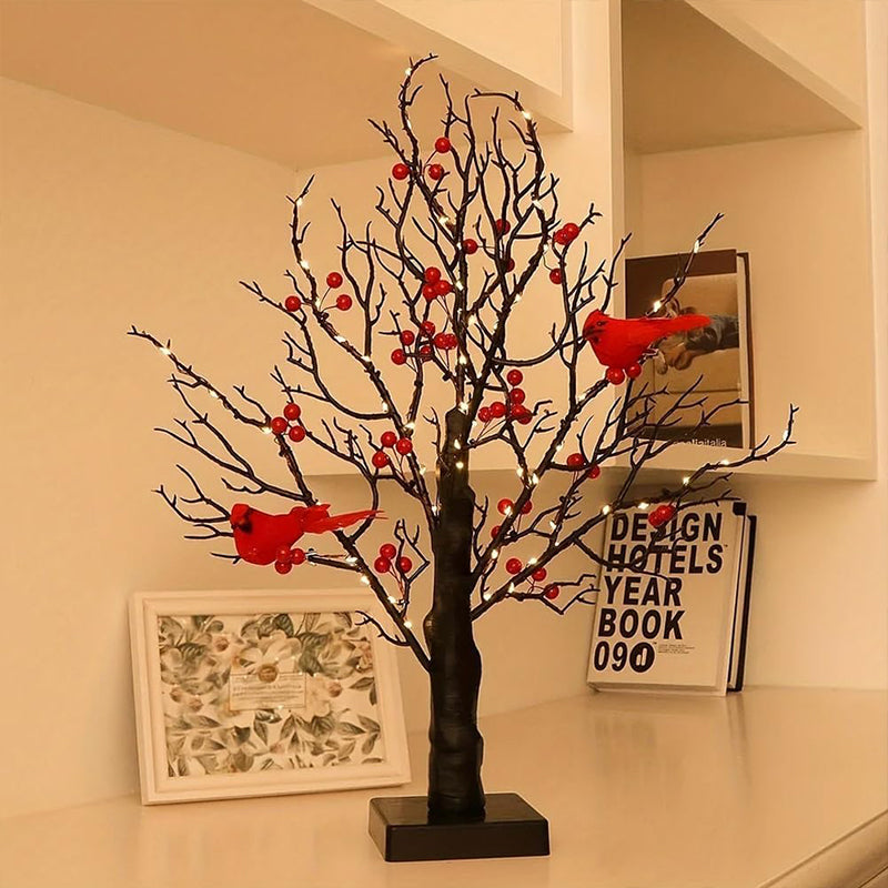 Vintage Glowing Tree With Cardinals Lamp
