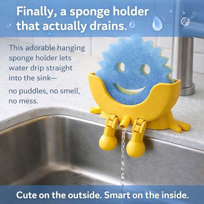 Cute Smiling Sponge Holder With Drainage