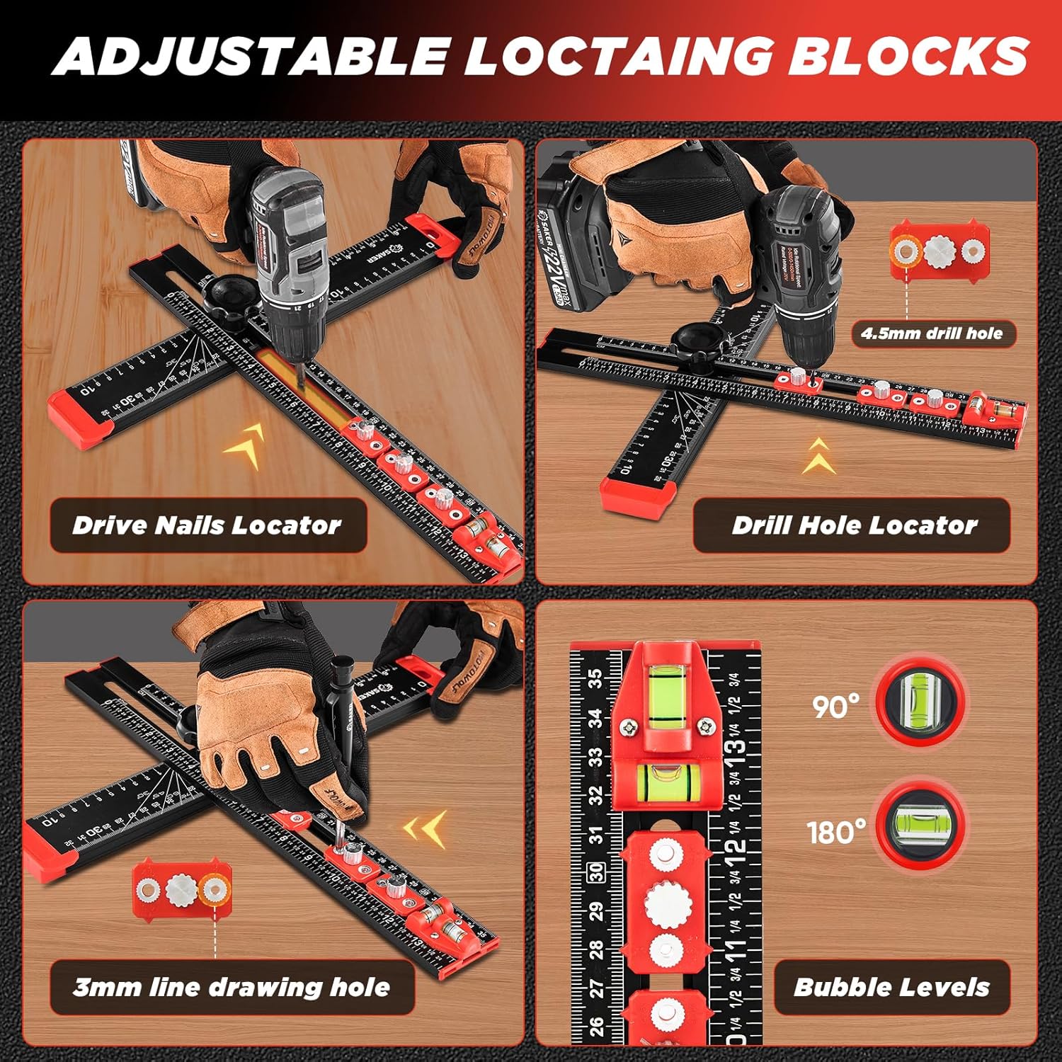 4 in 1 Drilling Positioning Ruler