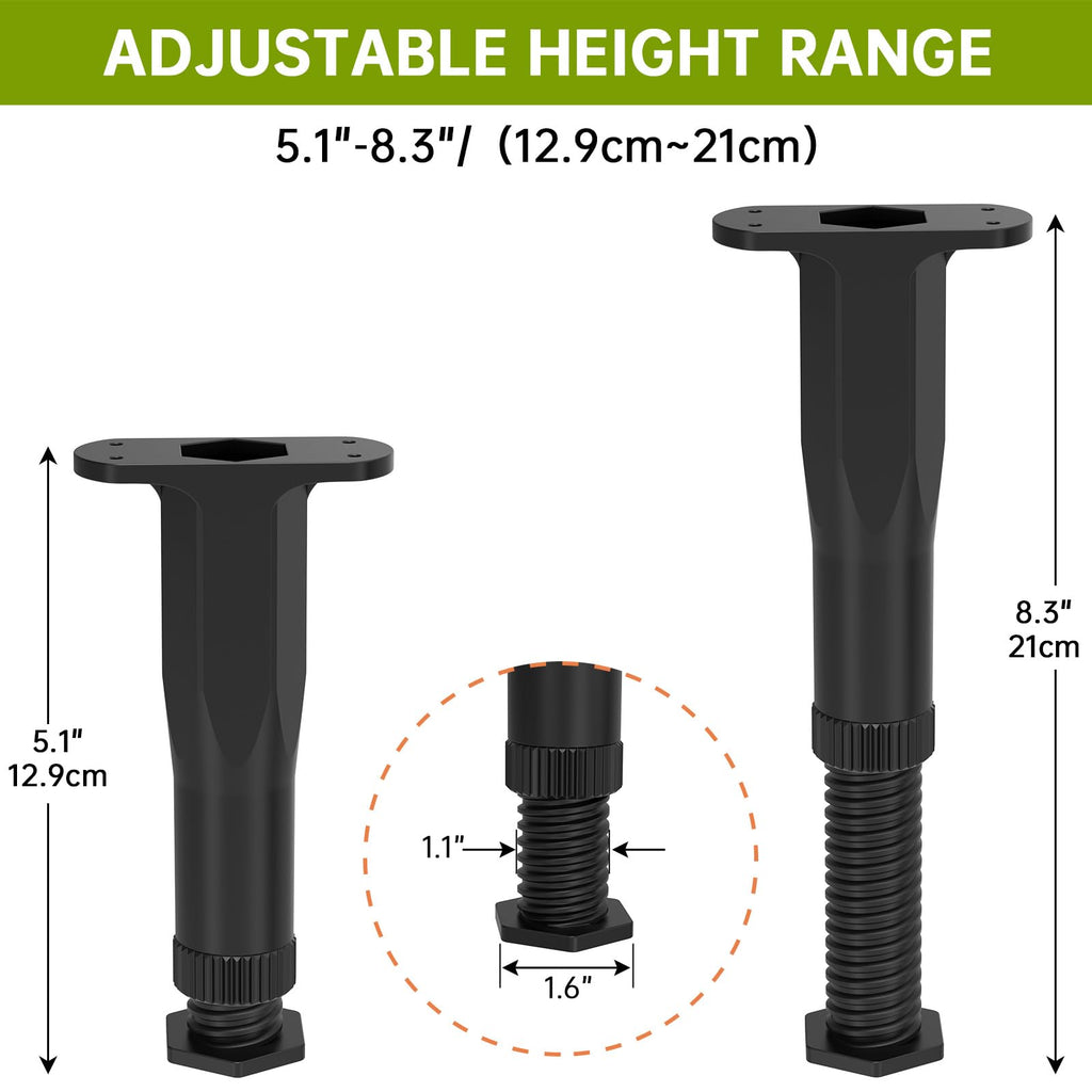 6 Pcs Adjustable Height Bed Support Legs