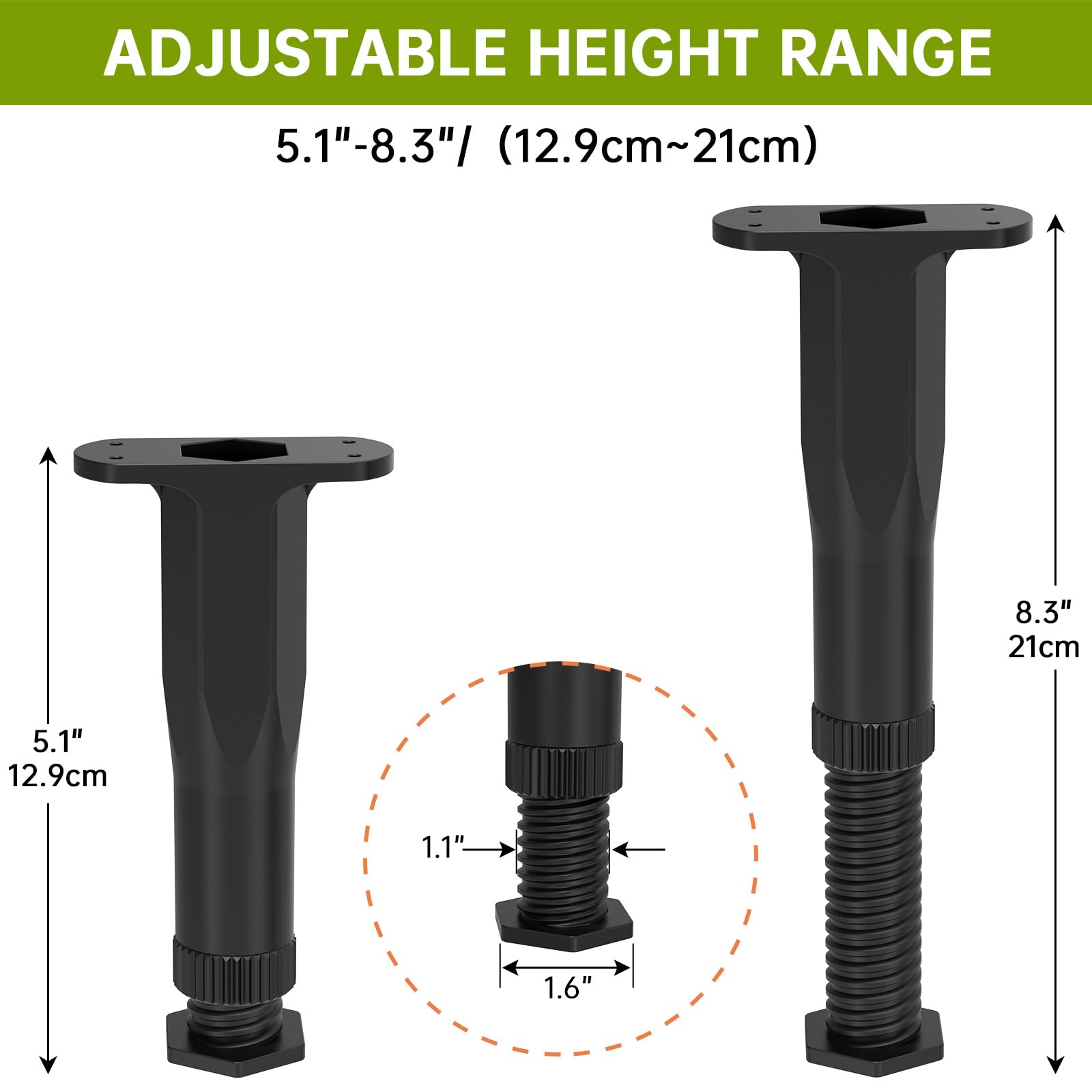 6 Pcs Adjustable Height Bed Support Legs