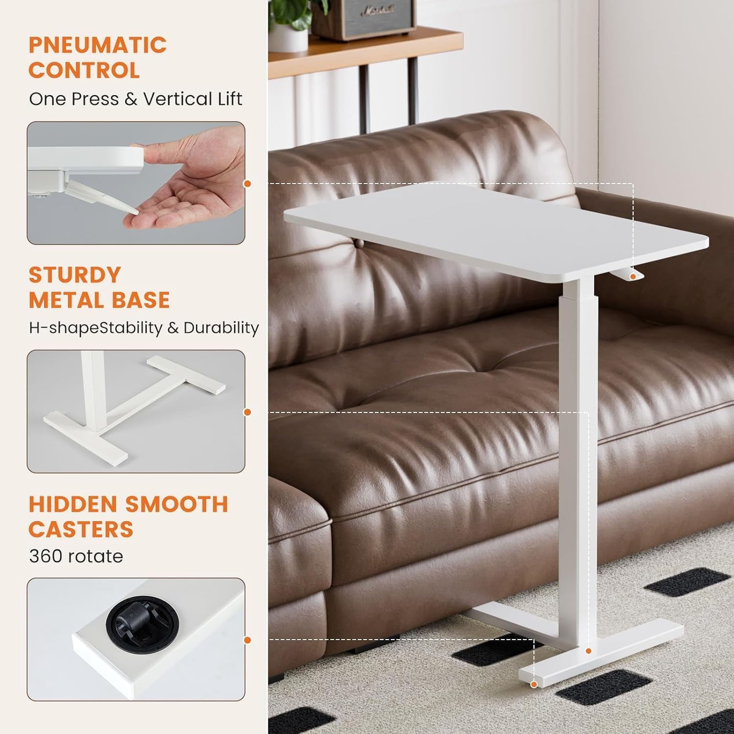 Hidden Casters Adjustable Bedside Table