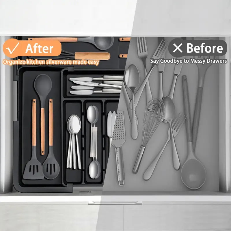 Expandable Adjustable Kitchen Utensil Organizer Tray