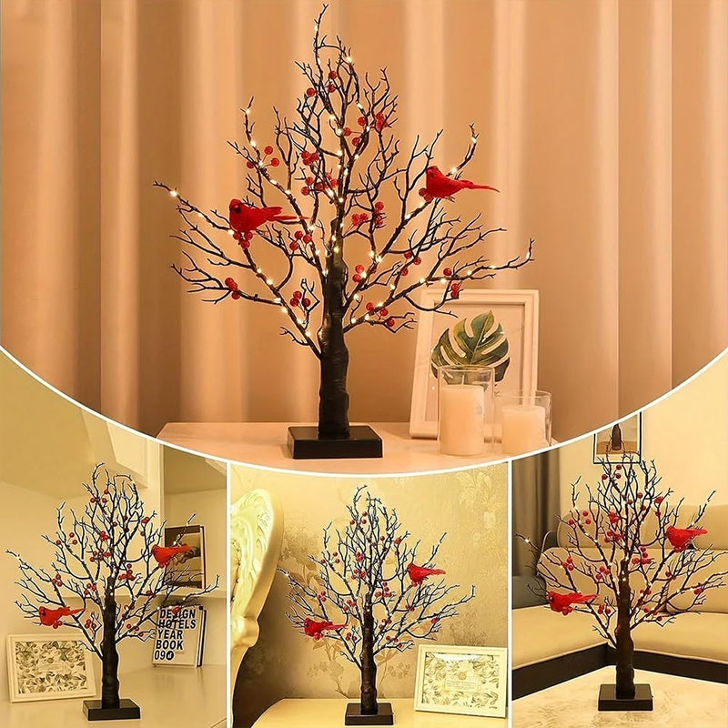 Vintage Glowing Tree With Cardinals Lamp