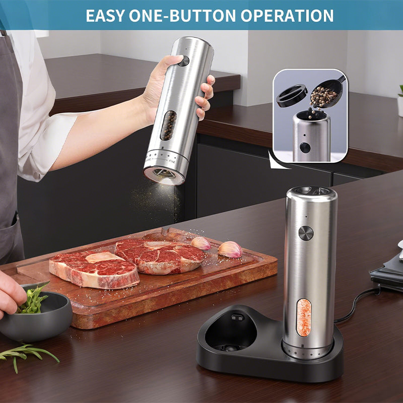 Electric Salt and Pepper Grinder Set with Charging Base