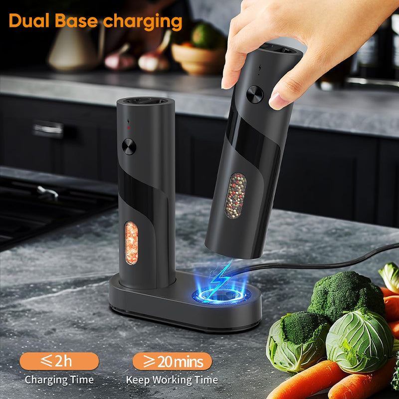 Electric Salt and Pepper Grinder Set with Charging Base