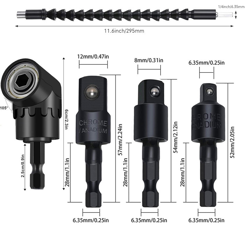 17Pcs Flexible Right Angle Drill Attachment