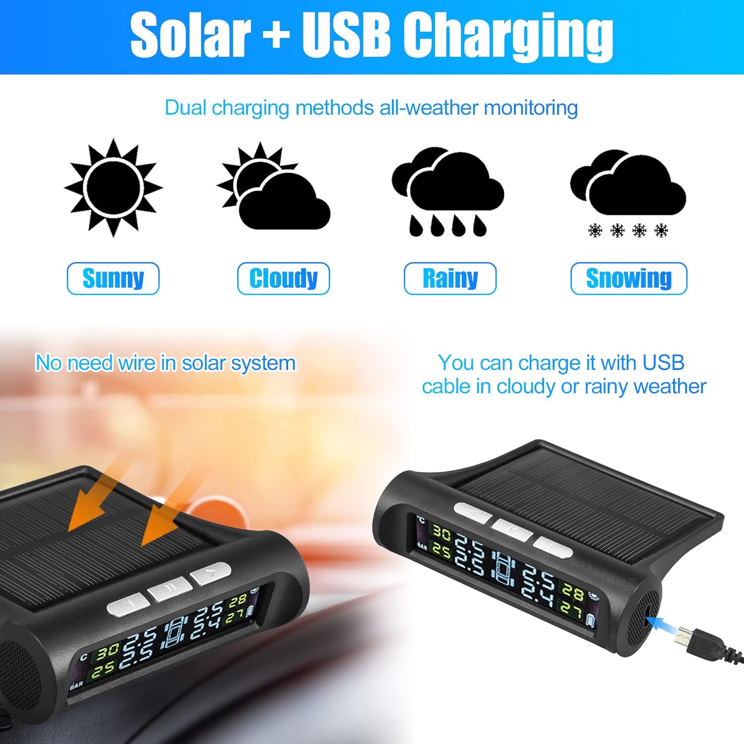 Solar Powered Car Tire Accuracy Pressure Monitor
