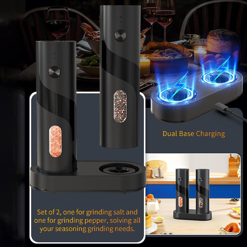 Electric Salt and Pepper Grinder Set with Charging Base