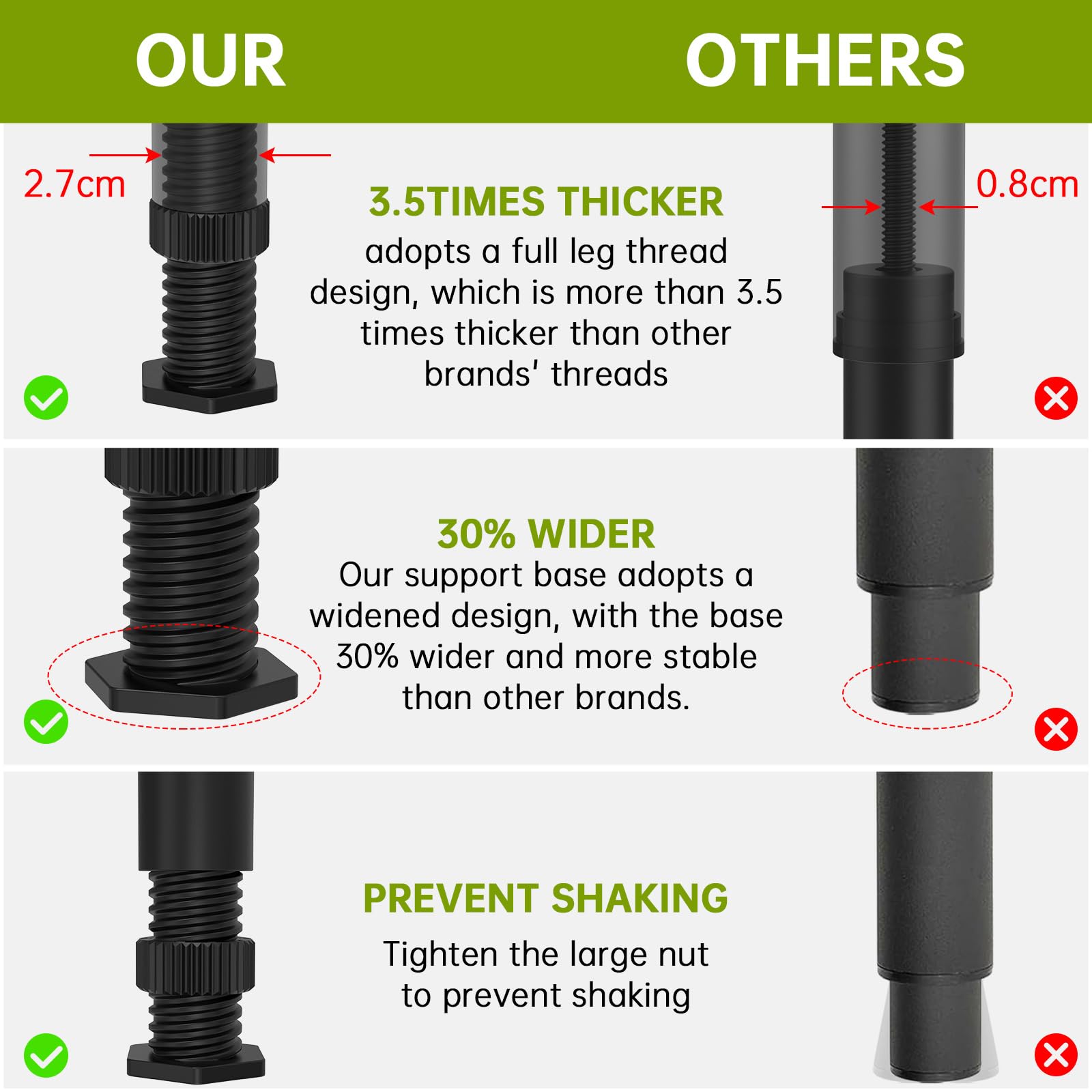 6 Pcs Adjustable Height Bed Support Legs