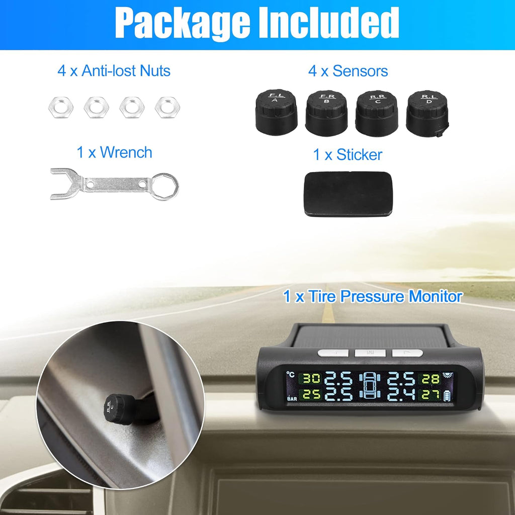 Solar Powered Car Tire Accuracy Pressure Monitor