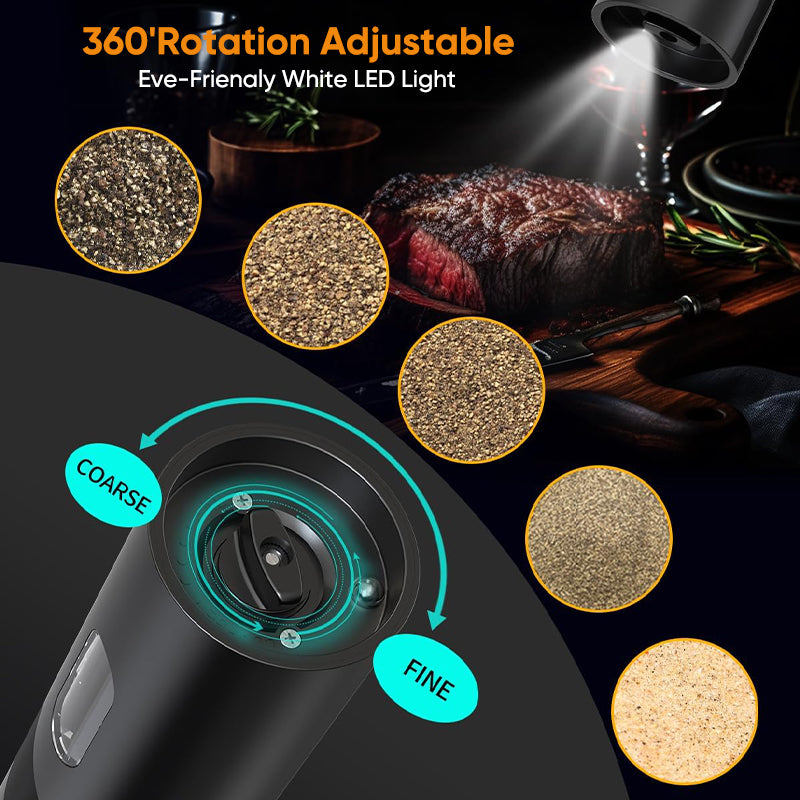 Electric Salt and Pepper Grinder Set with Charging Base