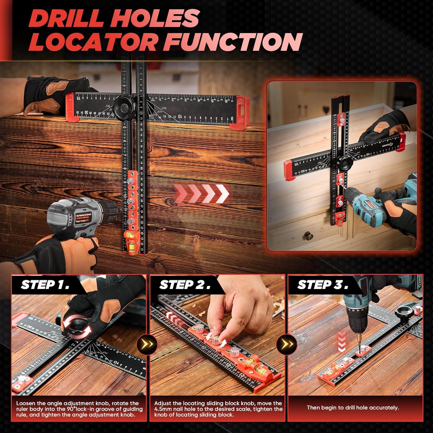 4 in 1 Drilling Positioning Ruler