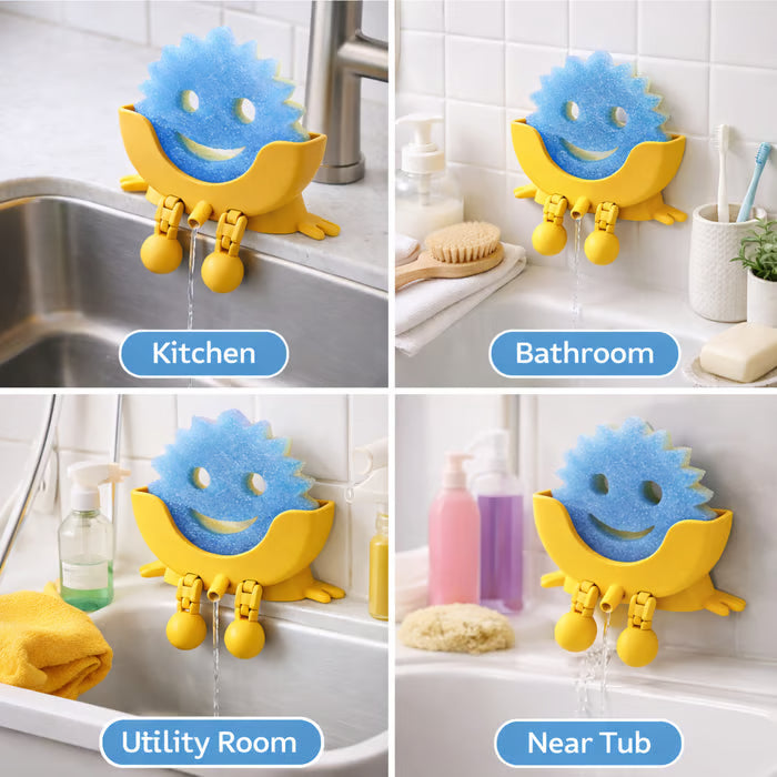 Cute Smiling Sponge Holder With Drainage