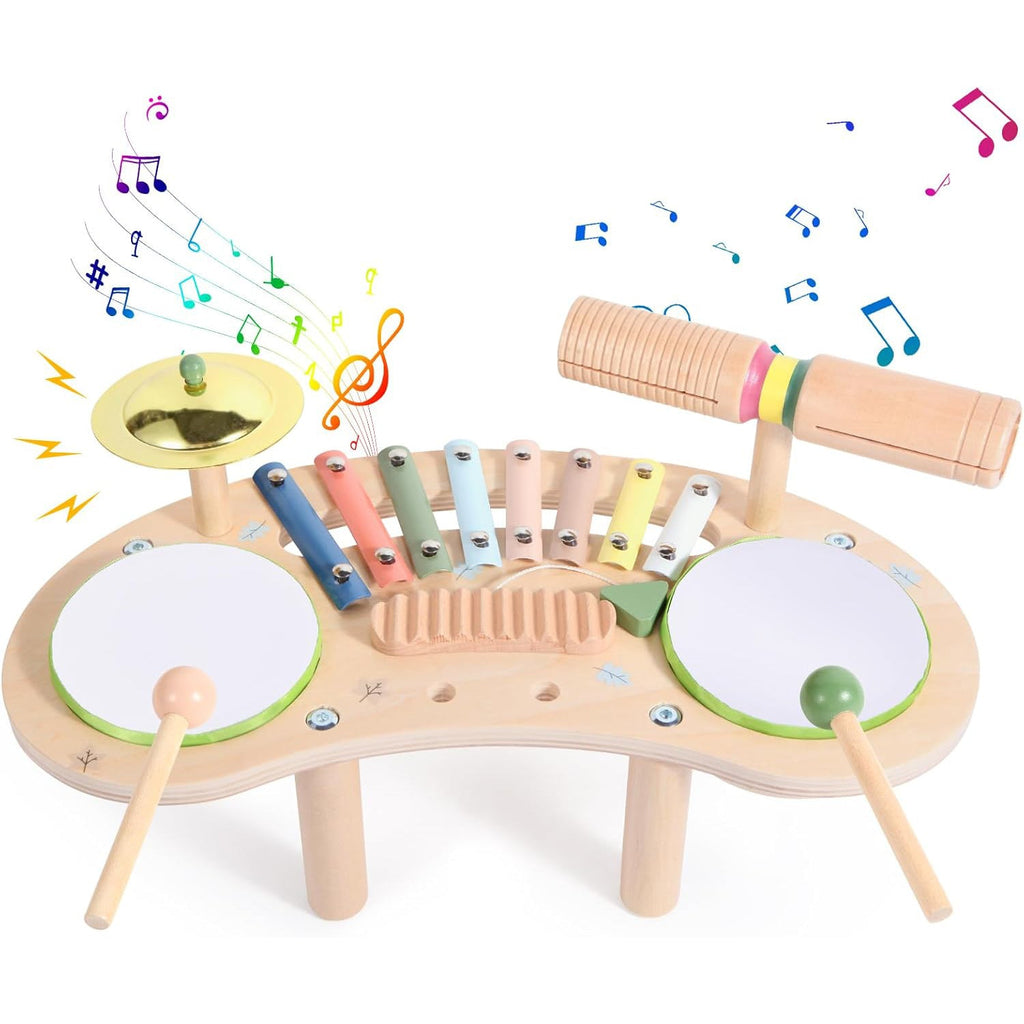 7 In 1 Wooden Kids Drum Set