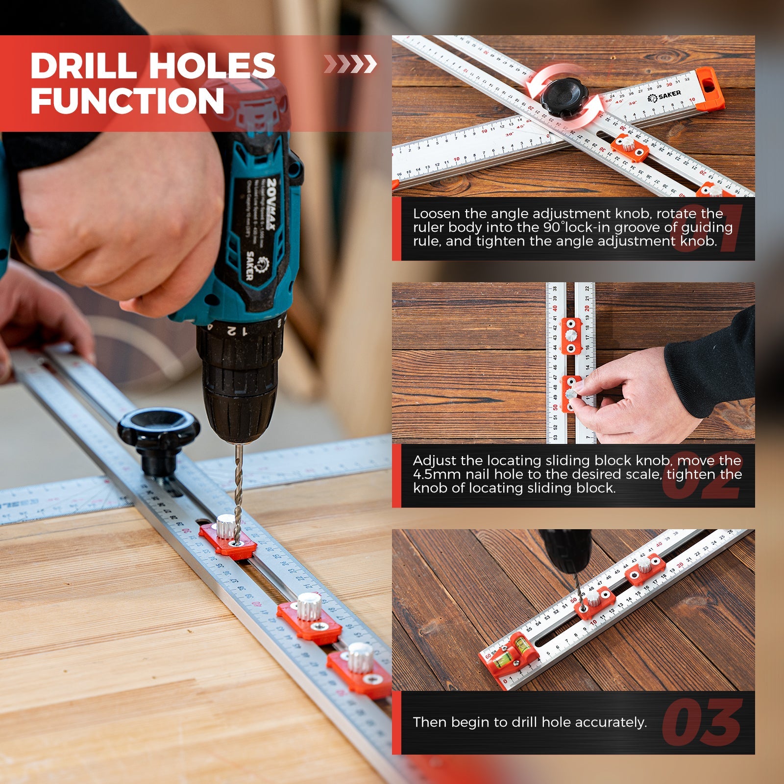 ® Accurate Hole Position Marker - ® 4 in 1 Drilling Positioning Ruler