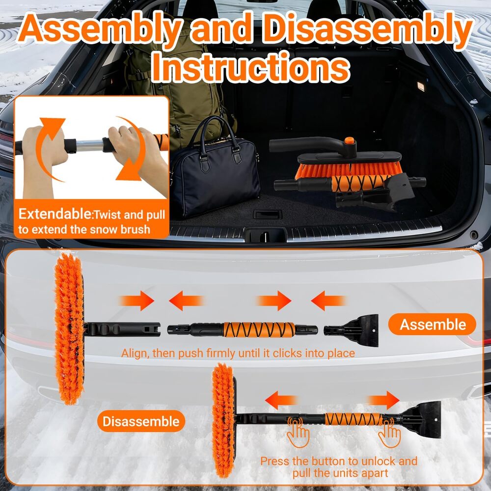 3-in-1 Extendable Snow Brush Ice Scraper