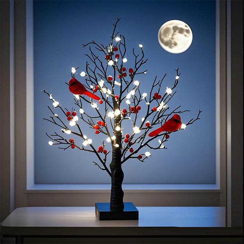 Vintage Glowing Tree With Cardinals Lamp