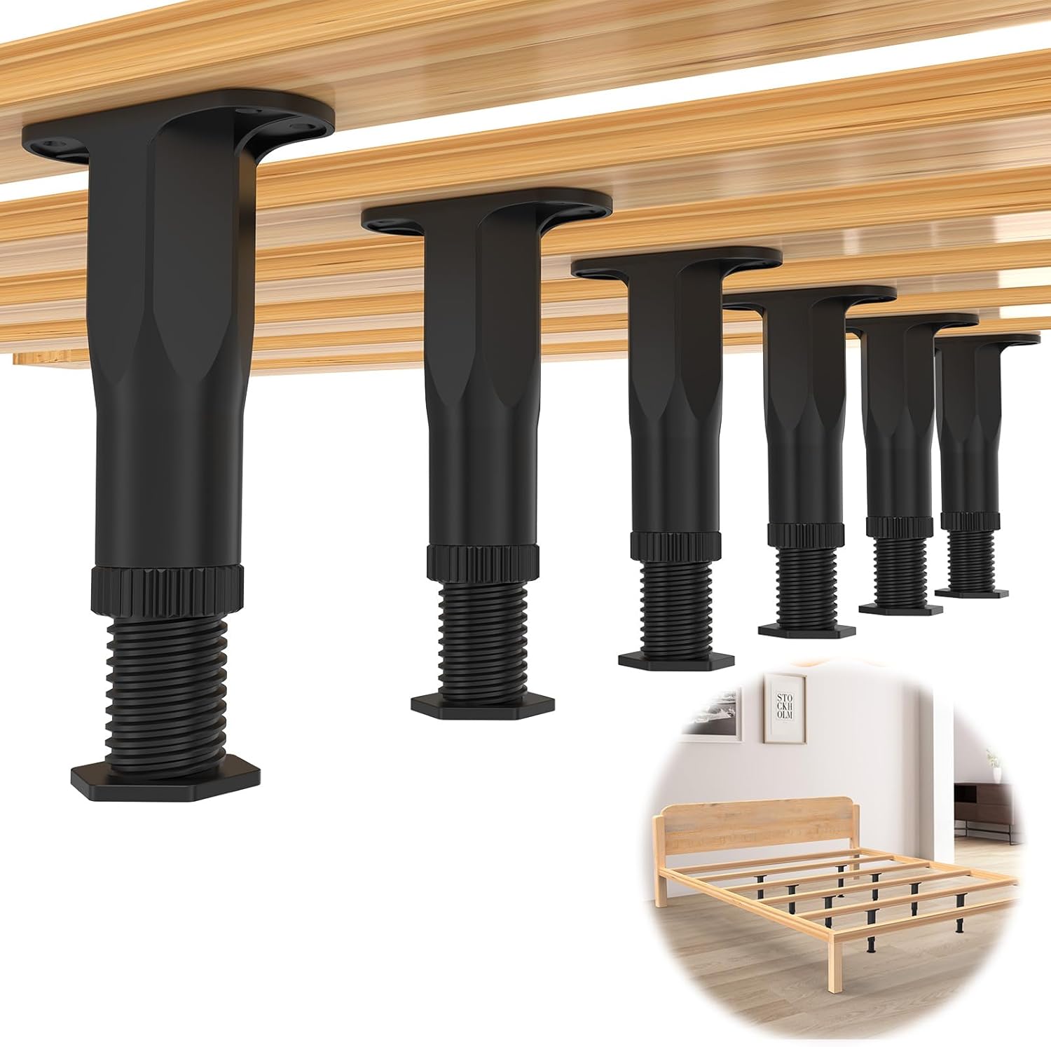 6 Pcs Adjustable Height Bed Support Legs
