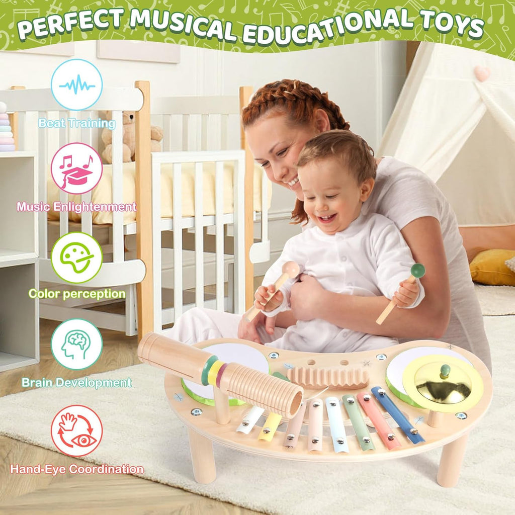 7 In 1 Wooden Kids Drum Set