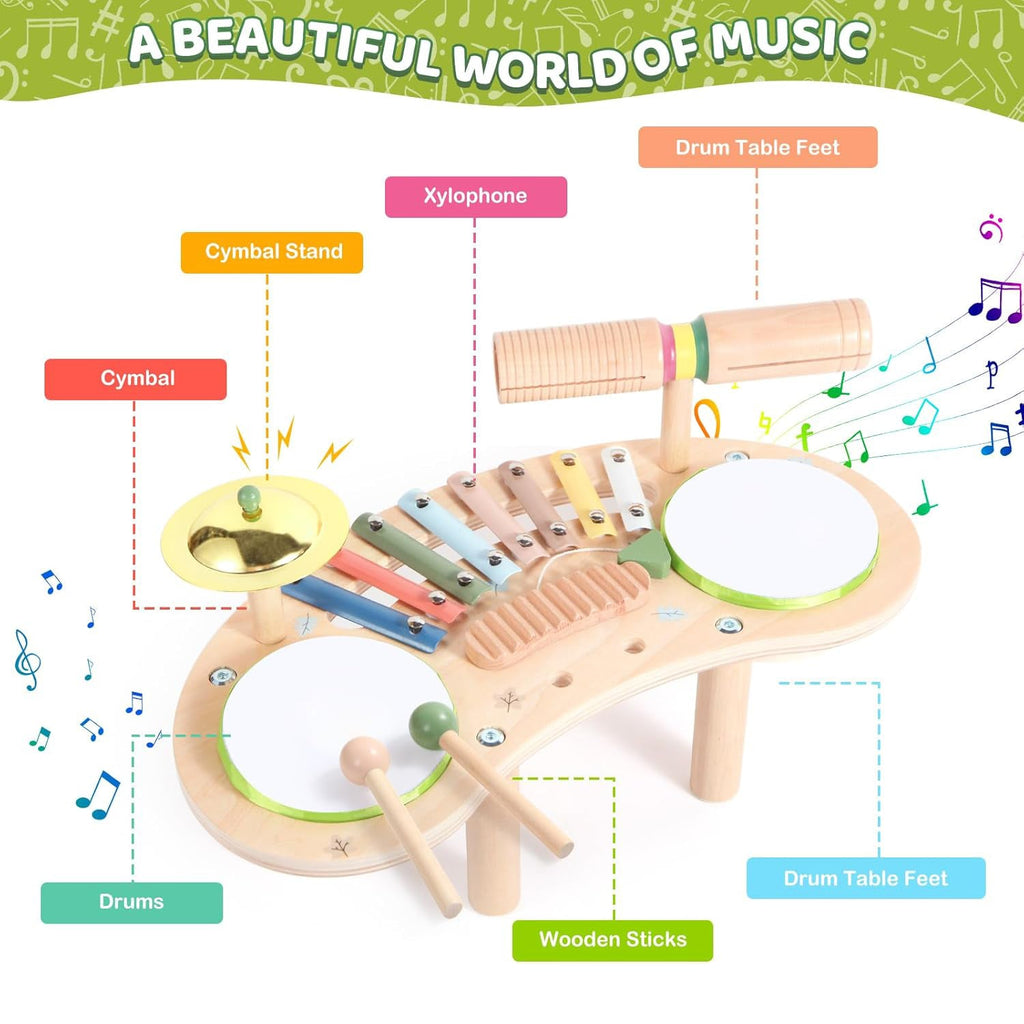 7 In 1 Wooden Kids Drum Set