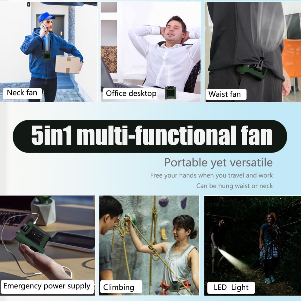Portable Waist Fan-10000mAh Up to 40H Cooling For Outdoor