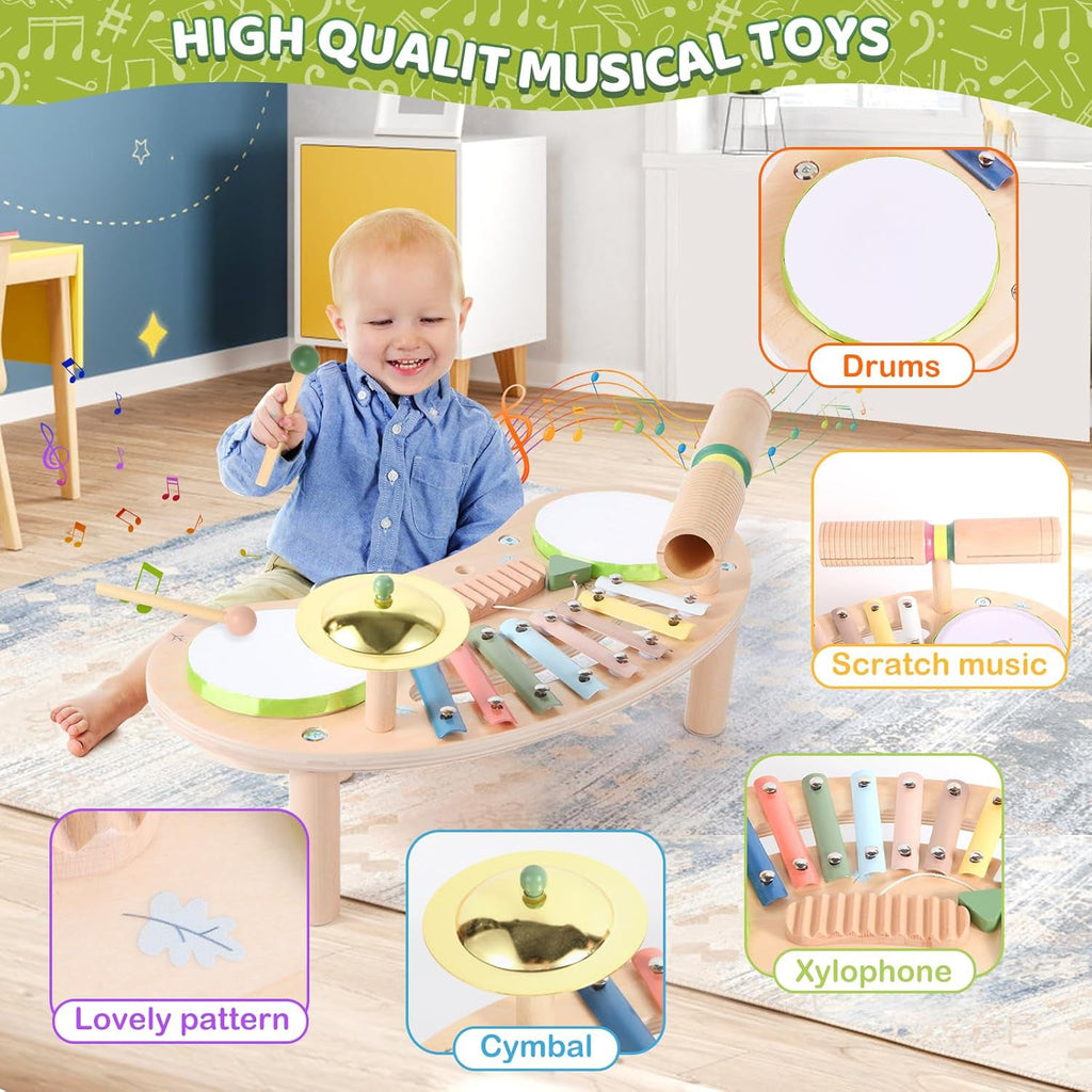 7 In 1 Wooden Kids Drum Set