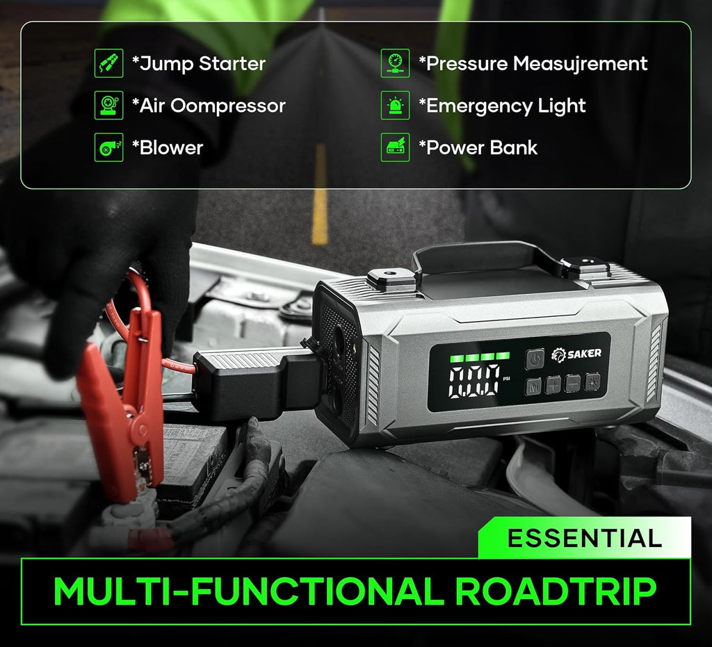 Jump Starter with Air Compressor 6-in-1 Multifunctional
